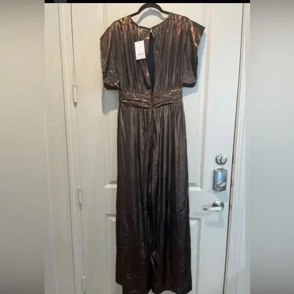 MISA Los Angeles Sophia Metallic Bronze Wide Leg Jumpsuit Medium NWT
